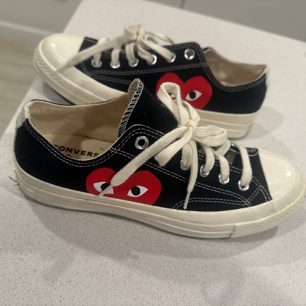 Converse Kids Black and White Sneakers with Red Heart
